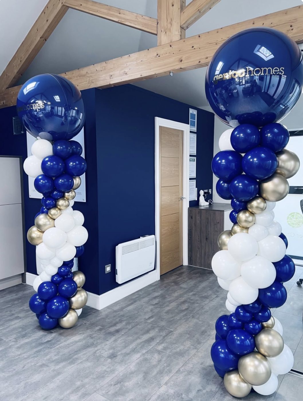 Branded Navy & Gold Balloon Columns