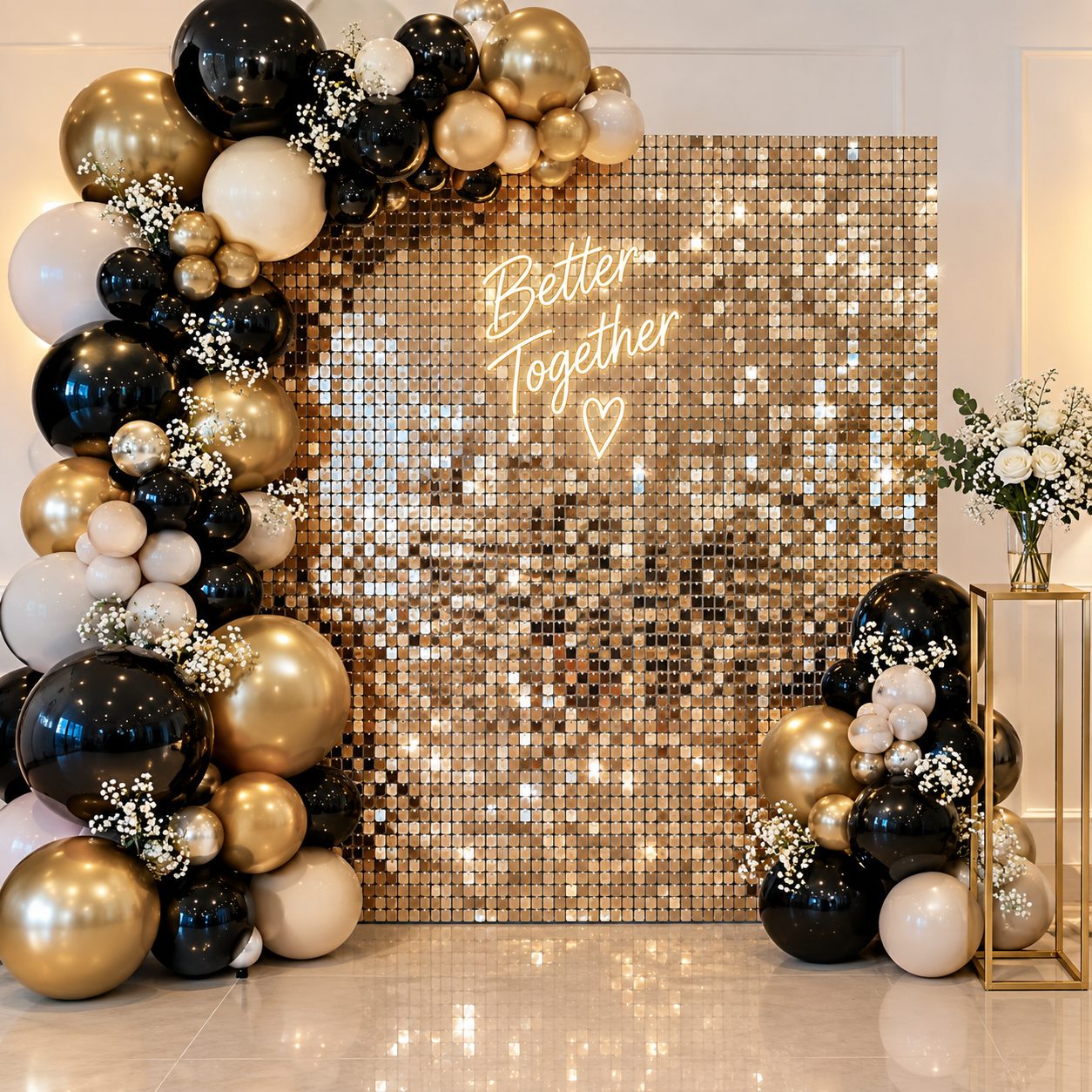 Gold Shimmer Wall with Black & Gold Garland